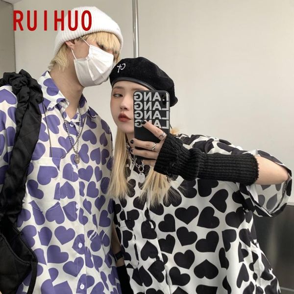 

men's casual shirts ruihuo love print for men clothing short sleeve hawaii shirt fasion -2xl 2021 arrivals, White;black