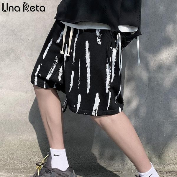 

men's shorts una reta black 2021 summer streetwear elastic waist knee length print pantalones hip hop loose casual, White;black