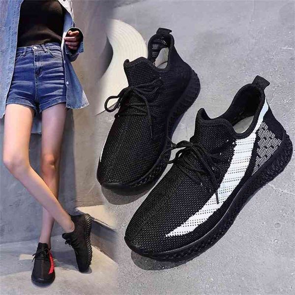 

large size flying woven socks 2020 new women's flat bottomed leisure sports running single shoes women, Black