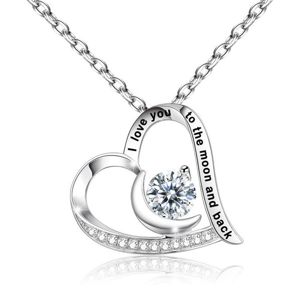 

pendant necklaces i love you to the moon and back heart crystal necklace for female fashion valentine's day/mother day memory gifts, Silver