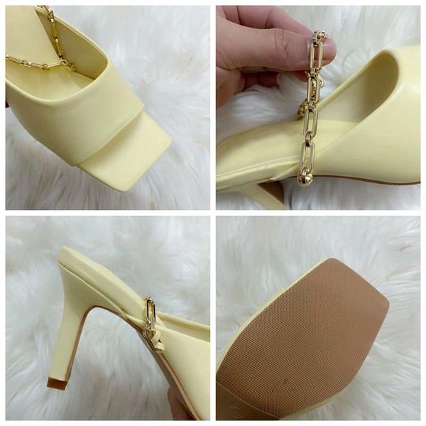 

new spring high heel 7cm slippers women vintage square toe sandals brand design shoes women slides slip on mule zapatillas mujer, Black