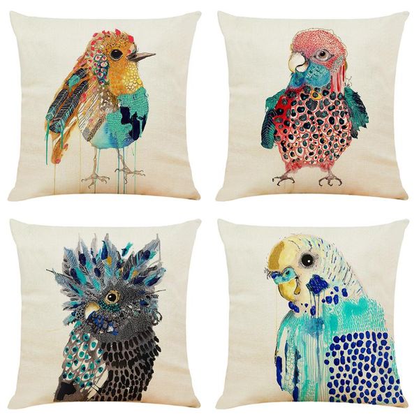 

cushion/decorative pillow colorful bird cushion cover decorative pillows fashion seat cushions home decor soft flax throw sofa animals pillo
