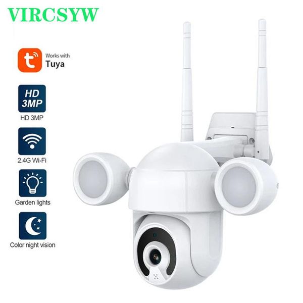 

tuya 3mp floodlight courtyard lighting camera smart ptz outdoor wifi ip ir ip66 waterproof home garden cctv security camera