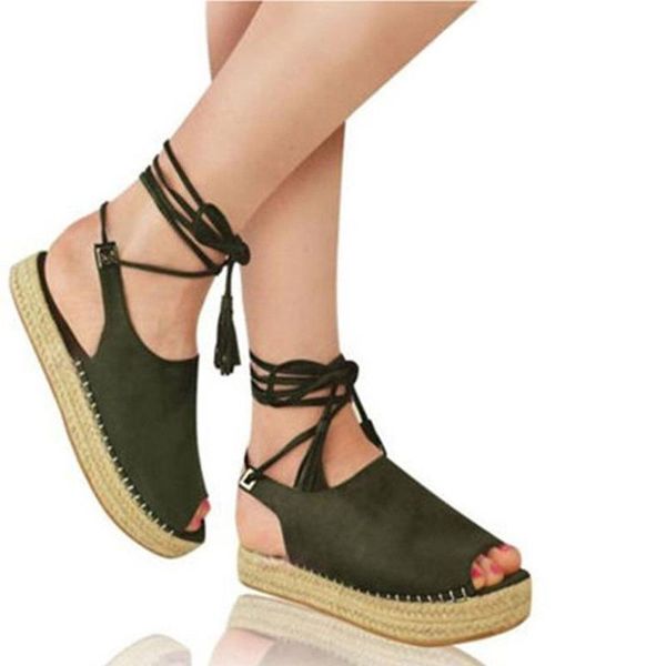 

sandals 2021 women's espadrilles roman style large size cross ankle strap platform summer thick ladies shoes, Black