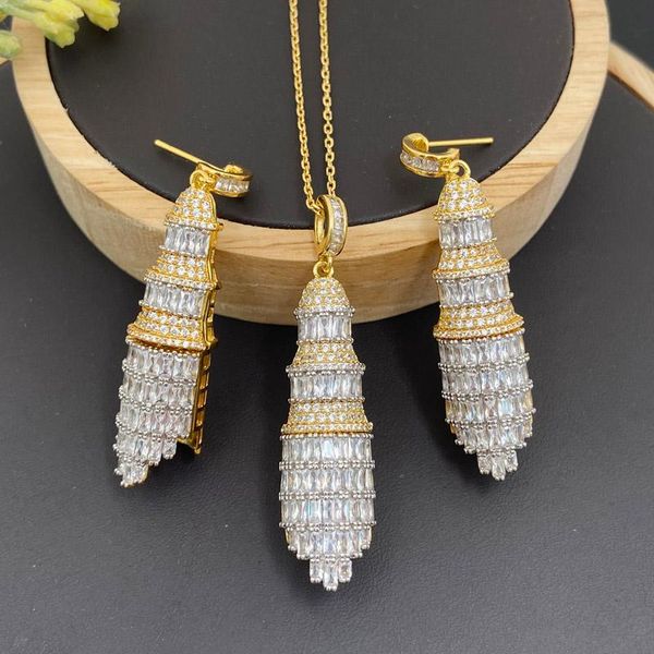 

earrings & necklace lanyika fashion jewelry set gorgeous campaniform zirconia micro pave with earring for women wedding banquet gifts, Silver