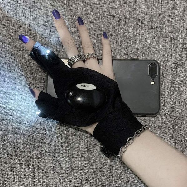 

cycling gloves night light waterproof fishing with led rescue tools outdoor gear practical durable fingerless, Black