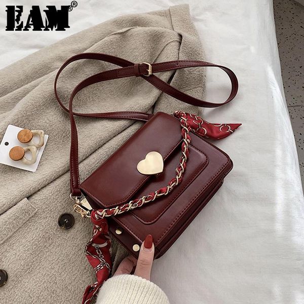 

shoulder bags [eam] women scarves chains square pu leather flap personality all-match crossbody bag fashion tide 2021 18a1202
