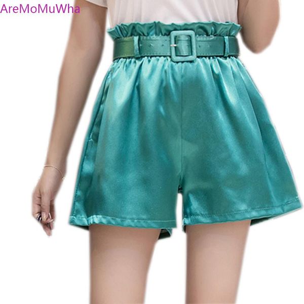 

women's shorts aremomuwha summer casual rayon satin light shiny women sashes loose high waist slim thin wide leg mh076, White;black