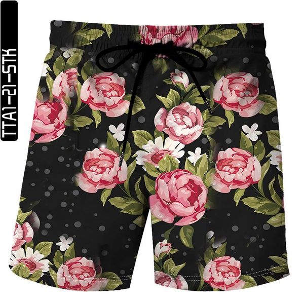 

men's shorts summer breeches 2021 cotton casual black men clothing beach male flower 3d printing, White;black