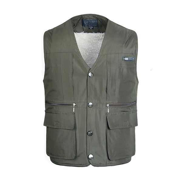

2021 new fleece multi pocket men vest autumn winter male casual thick warm varsity waistcoat with many pockets padded sleeveless jacket ini9, Black;white
