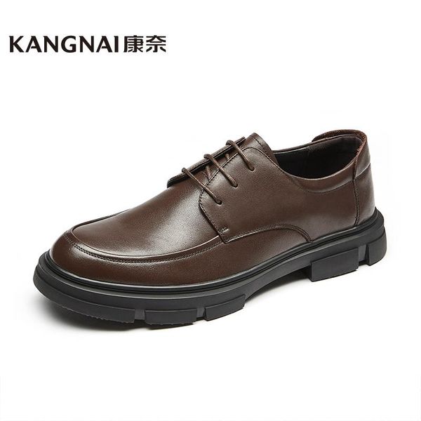 

dress shoes kangnai men business formal leather round toe casual lace-up retro men's oxfords, Black