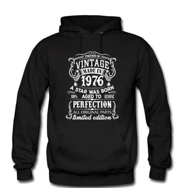 

men's hoodies & sweatshirts vintage made in 1976 men's 100% cotton fleece hooded birthday gift sweatshirt male clothin, Black