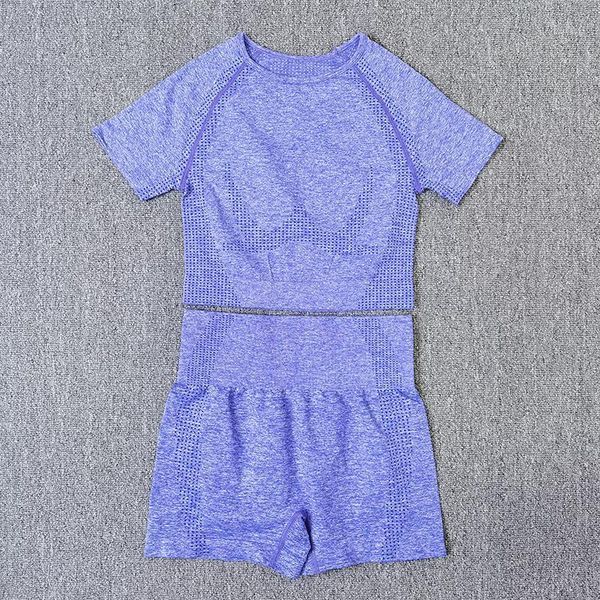 

yoga outfit 2 pcs gym set women seamless breathable short sleeve shirts high waist shorts sport suit workout fitness wear athletic