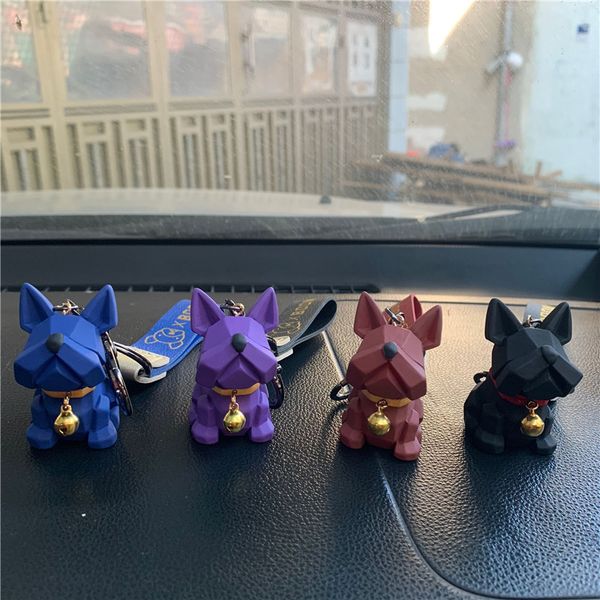 

cute animal bulldog key chain accessories fashion bag charms keyring holder women men bell resin dog pendant buckle car keys keychains ring, Slivery;golden