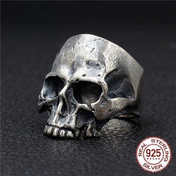 

cluster rings soild 925 sterling silver biker rocker skull thai skeleton goth punk men ring jewelry 2021, Golden;silver