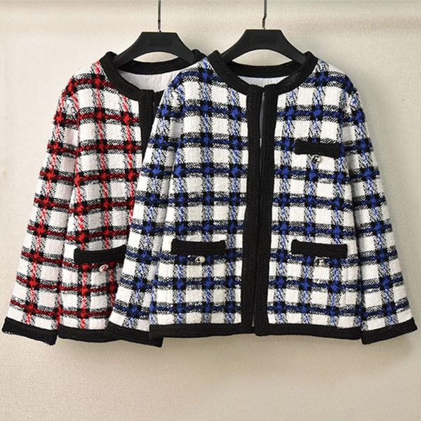 

women's knits & tees autumn korean style o-neck plaid loose overcoat chic elegant knitted coat c244, White