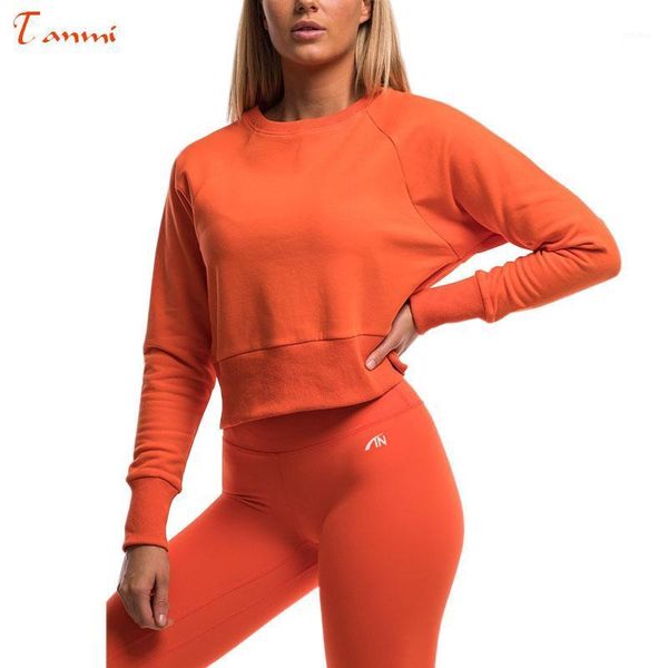 

yoga outfits mxy gym long-sleeved sweatshirt 90% cotton running jogging fitness outdoor sports ladies short style solid color1, White;red