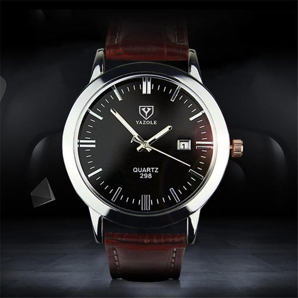 

wristwatches yazole business calendar watch for men boutique leather luminous waterproof clock man army military quartz watches reloj hombre, Slivery;brown