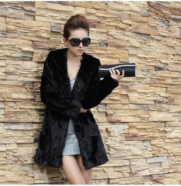 

women's fur & faux autumn winter thick warm hooded coats women black slim long length open stitch fashion clothes office lady