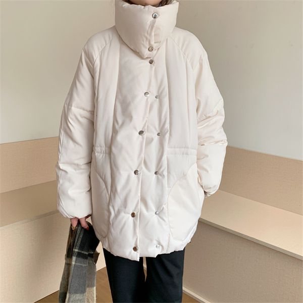 

2021 Ol Plus Size New Autumn Winter Coat Women Tops Bread Clothing Vintage Elegant Stand Collar Thick Warm Solid Loose Parkas W3sr, Black