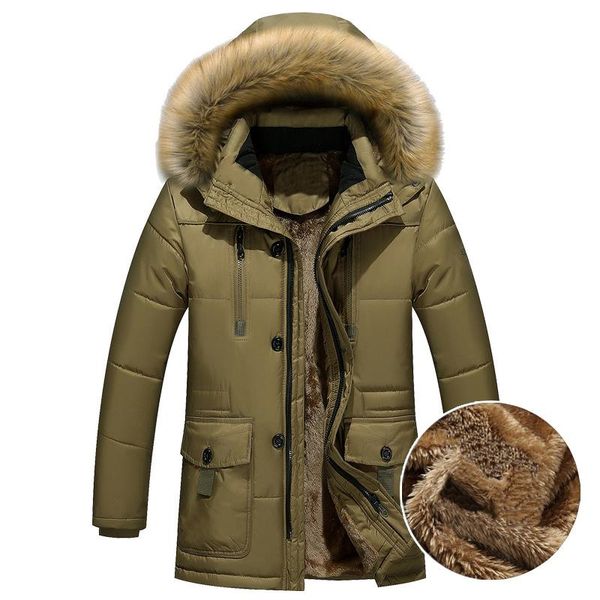 

men's down & parkas mens overcoat thick warm parka men fleece fur hood winter jacket coat military cargo medium-long, Black