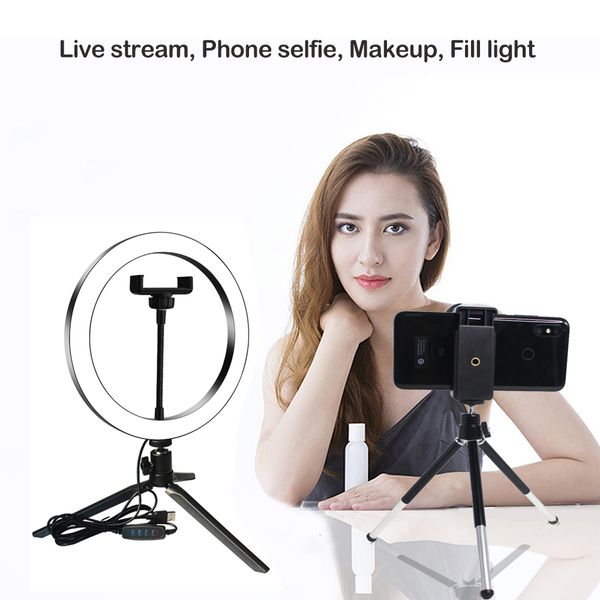 

2021 new led studio from camera selfie telephone p video lamp with triple stick filling table ring light for canon 3y05