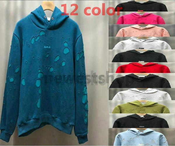 

winter europe paris sweatshirts mens classical big broken hole hoodies 12 color sweatshirt women hoody fashion jumpers designer hoodie, Black