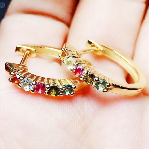 

hoop & huggie natural real colorful tourmaline earring 0.1ct*10pcs gemstone 925 sterling silver per jewelry fine x21670, Golden;silver