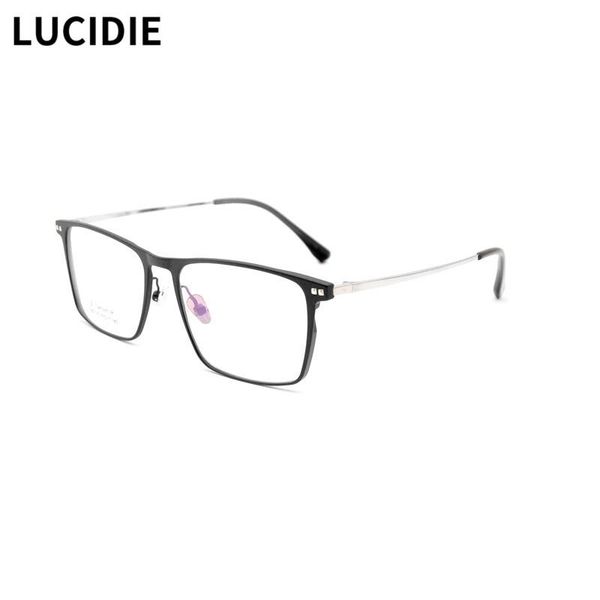 

fashion sunglasses frames lucidie men's retro square clear lens glasses frame ultralight titanium alloy myopia eyewear optical prescript, Black
