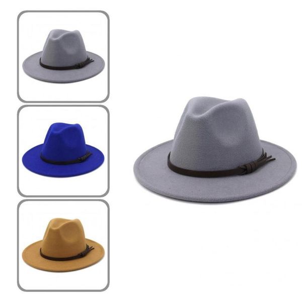 

wide brim hats comfortable stylish solid color hat autumn winter jazz cap soft fashion accessories, Blue;gray
