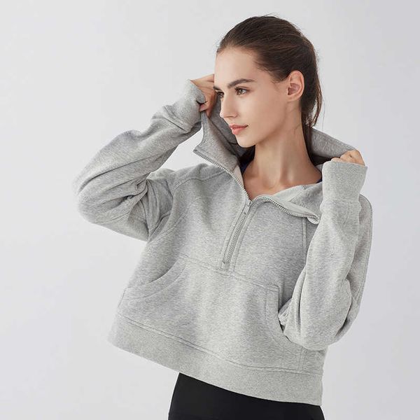 LL Sports Scuba-Mantel für Damen, halber Reißverschluss, Kapuzenpullover, lockerer, vielseitiger, lässiger Baseball-Anzug, Laufen, Fiess, Yoga, Fitnessstudio, Kleidung, Jacken-Oberteil