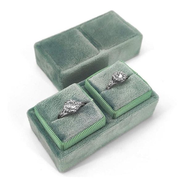 

jewelry pouches, bags quadrilateral velvet ring bearer box - premium gorgeous vintage double display holder with detachable lid for proposal, Pink;blue