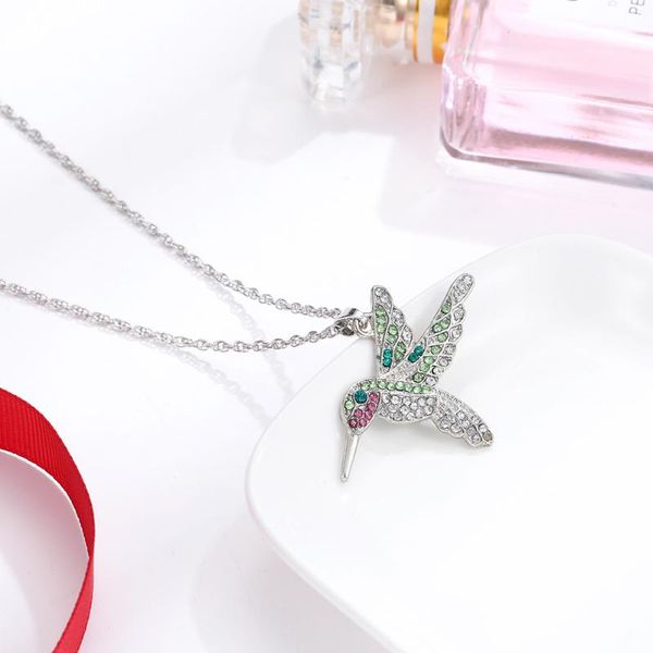 

chains fashon colorful crystal woodpecker pendant jewelry hummingbird valentine's day party necklace for girl women gift, Silver