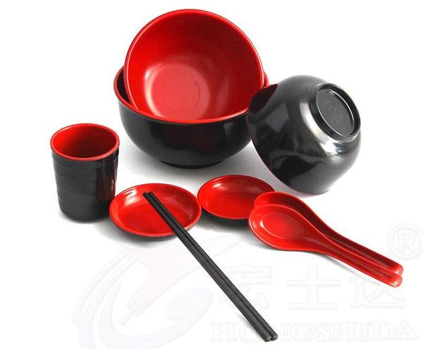 

bowls 2021 high-grade red and black melamine tableware dishes cup spoon