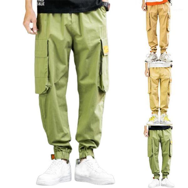 

men's pants streetwear solid men cargo baggy long casual loose sports running trousers pocket bottoms, Black