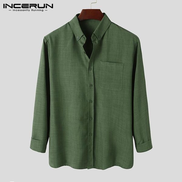 

men's casual shirts 2021 solid color men shirt streetwear turn down collar vintage camisas autumn long sleeve masculina incerun, White;black