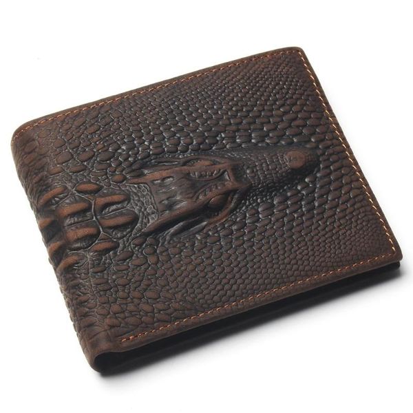 

wallets grain genuine leather material wallet with card page fashion brown crocodile head men crazy horse for, Red;black