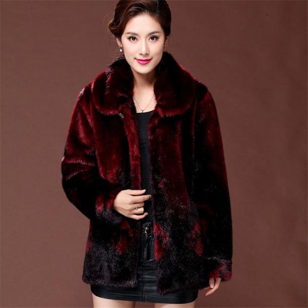 

women's fur & faux imported mink coat medium and long middle-aged elderly mother's clothes, Black