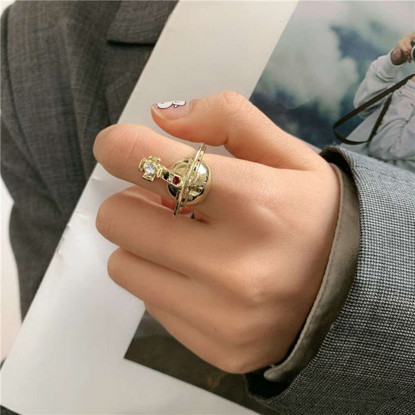 

hbp fashion personality niche design punk exaggeration three dimensional saturn planet metal diamond ring can be opened, Silver