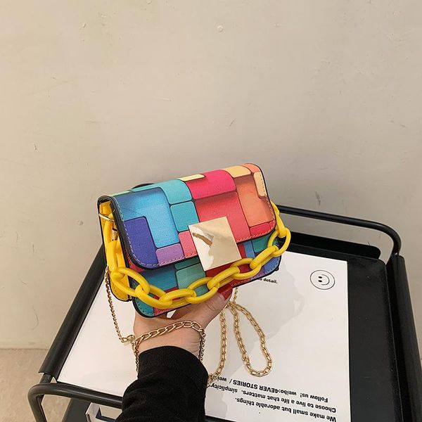 

evening bags fashion korean version contrast color personality rainbow bag net red ins foreign style shoulder messenger
