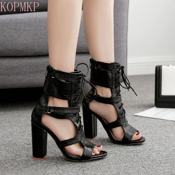 

sandals europe and the united states women's summer peep-toe snake cross belt fashion thick heels, Black