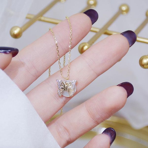 

2021 new arrive popular design 14k real gold shell butterfly necklace for women beautiful jewelry zirconia ins gift, Silver