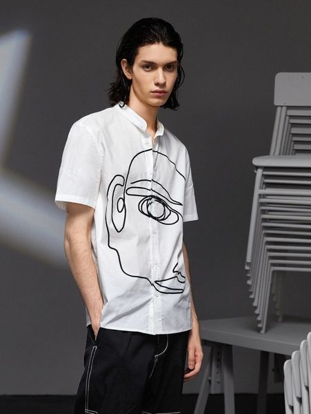 

x mafiawearmx men figure graphic stand collar shirt e4wj#, White;black