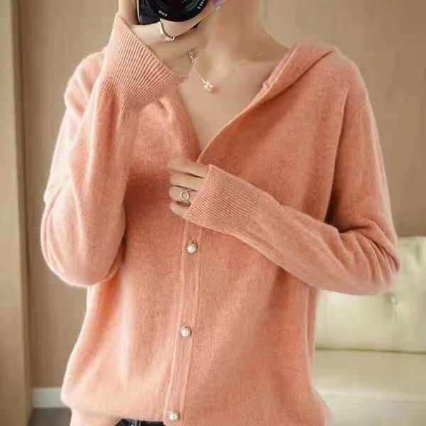 

2021 new autumn winter coat with temperament commuter korean solid color fried street cardigan women's sweater, Black