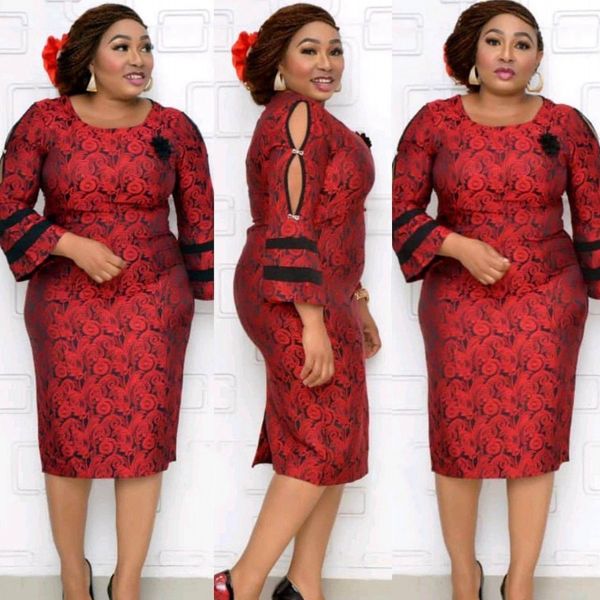 

6xl plus size pencil women's neck hollow extension office sleeve division lady dress floral fashion elegant printing dresses 2d60, Black;gray