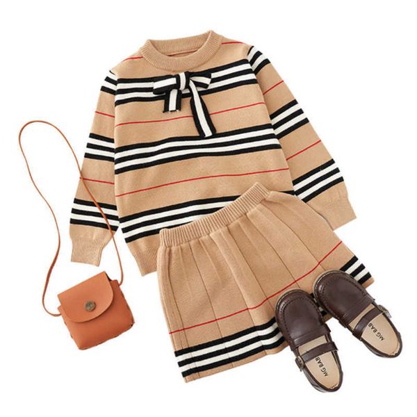 

sets autumn arrival clothing girls knitted 2 pieces suit skirt kids designer clothes, White