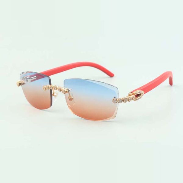 

2022 bouquet diamond sunglasses 3524015 with natural red wooden sticks and cut lens 3.0 thickness, White;black