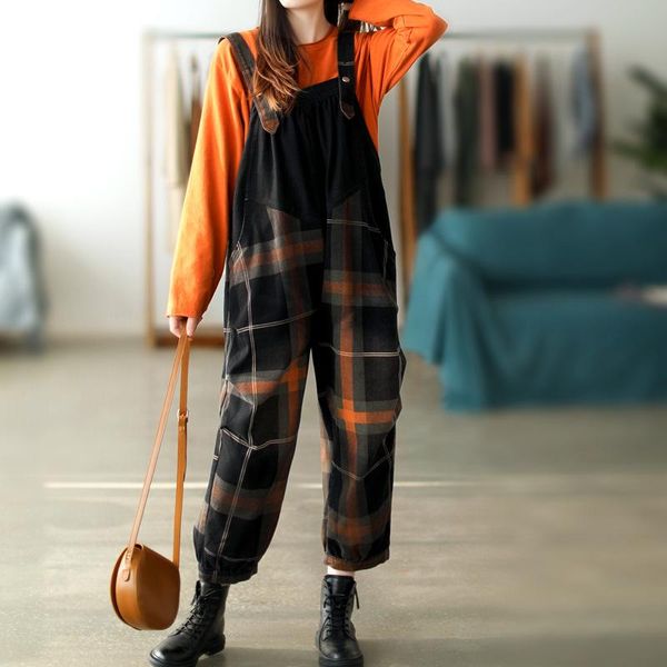 

women's jumpsuits & rompers 2021 spring women retro loose all-match denim overalls casual print vintage, Black;white
