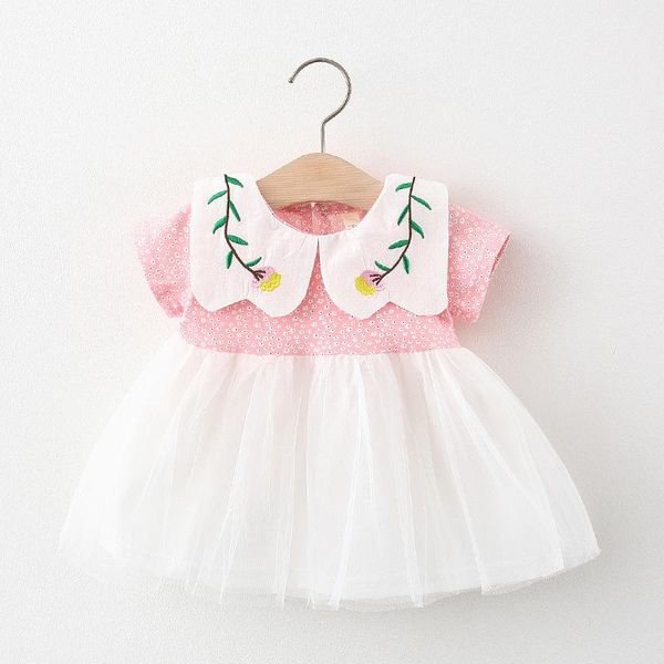 

2021 summer children's wholesale embroidery flower collar dress, Red;yellow