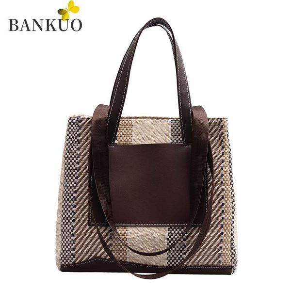 

bankuo women's handbags woolen cloth large capacity tote sense of quality autumn sewing thread bucket bag casual handbags c231